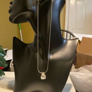 Sterling Silver 925 Double CZ Pendant Necklace – 17” Chain